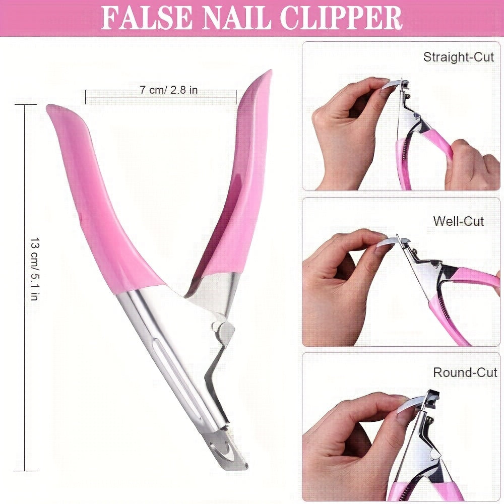 500 PCS Set Acrylic Fake Nails Set, Natural Color with Nail Clippers, File, and Polisher Brush for Women, Manicure Salons, and Home DIY Women Nail Care Supplies