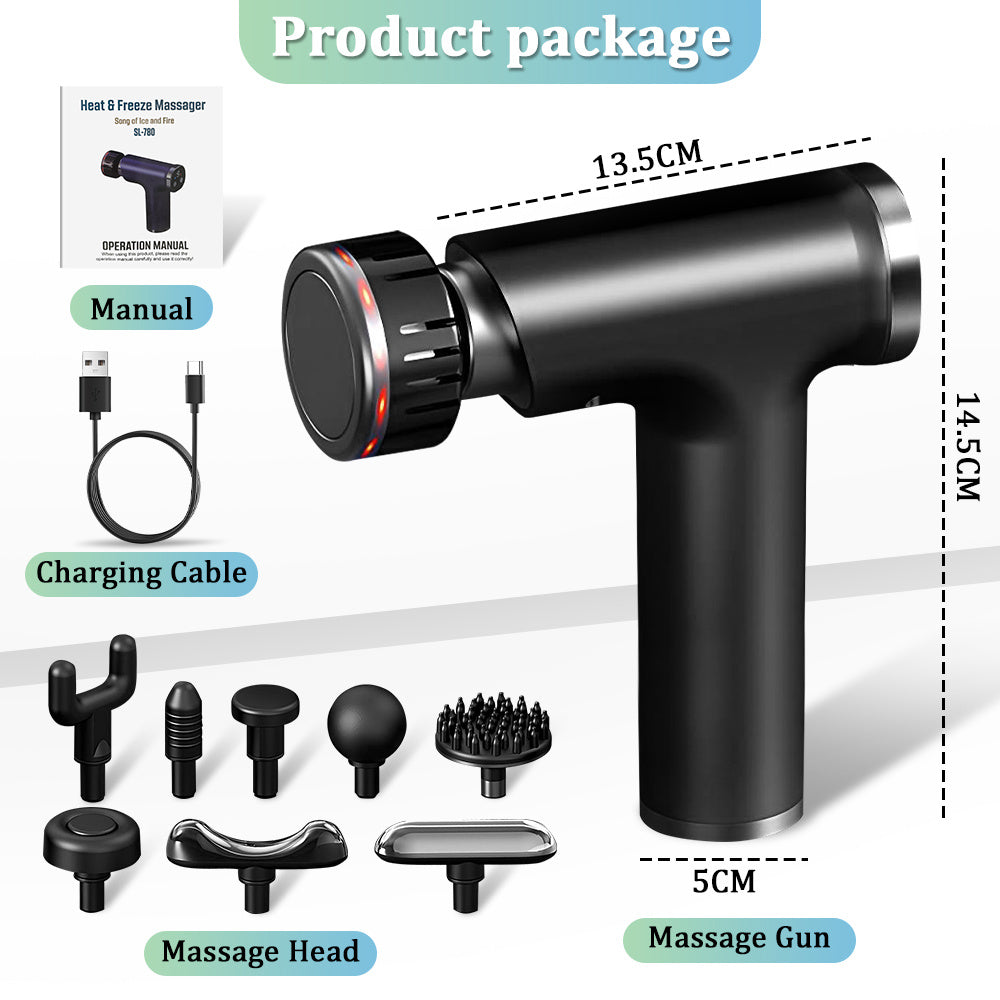 8 IN 1 Electric Massage Gun with Heat & Cold, Athlete Massage Gun, Multifunctional Fascia Gun Home Portable Gym Use Small Quiet Handheld Massager with LCD Touch Screen, 9 Heads for Shoulder, Body, Back, neck relaxation, Deep