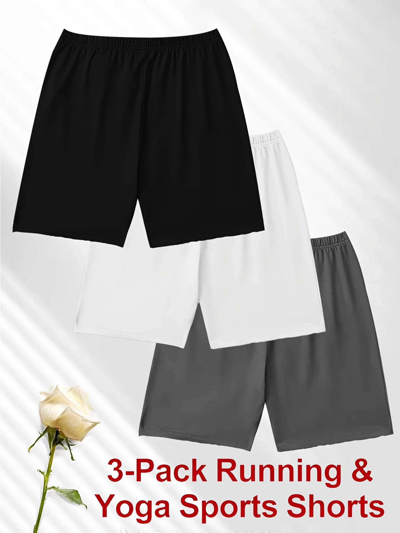 For Curvy Ladies 3 PCS Set XL-3XL UK (18-24) Plus Size, Women's High-Elasticity Running Hiking Gym Yoga Short- Full Coverage Tight-Fit Quarter-Length Swim Opaque Suitable for, Beachwear Sports Apparel Accessories