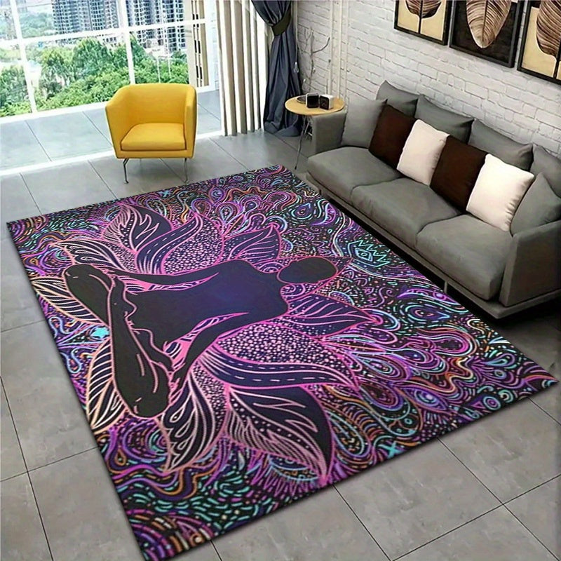 For Yoga Studio and Home Gym Vibrant Yoga Meditation Mat with Lotus Pose Design – Non-Slip, Machine Washable Velvet Mat for Hallway, Bedroom, and Living Room Decor, Perfect for Indoor/Outdoor Use