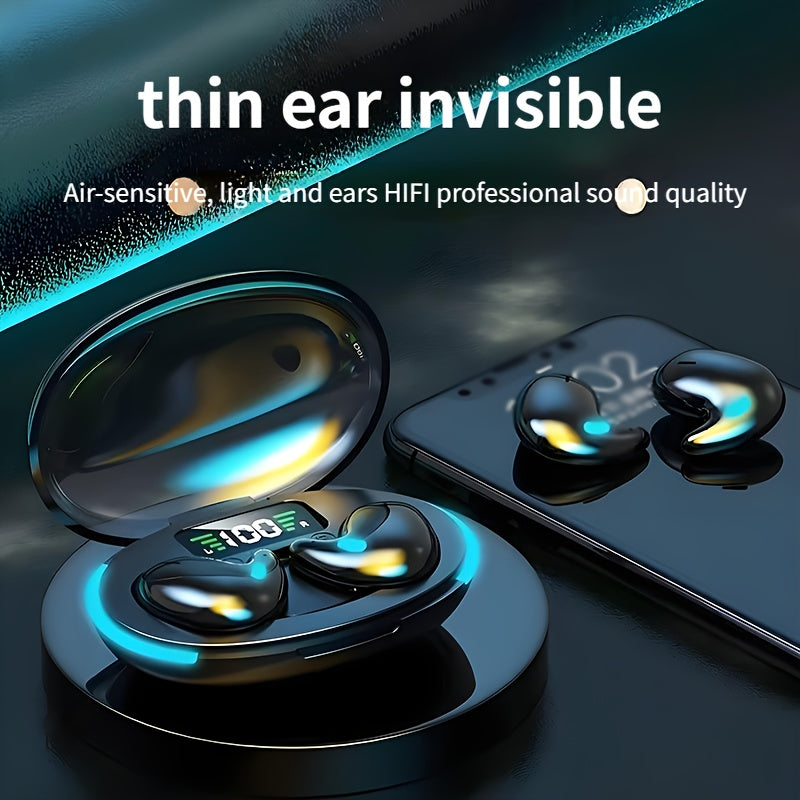 NEW Arrivals Wireless Earphones Feature Painless Wearing for Long Hours, High - Quality Heavy Bass Sound, Cool Lighting, Smart Digital Display, and Long Battery Life, Transparent Canopy.