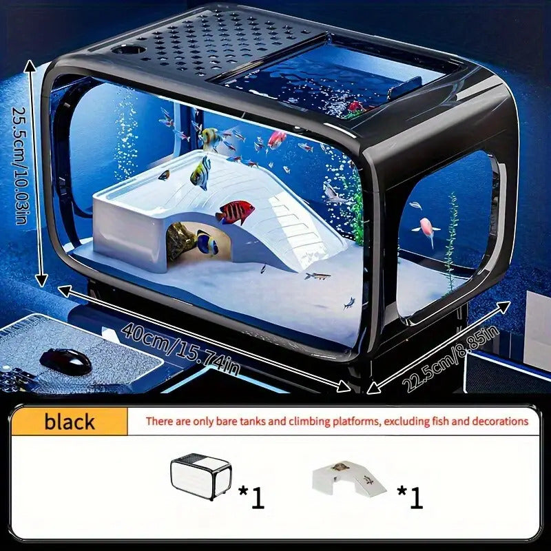 Modern Luxury Transparent Fish Tank | Integrated Aquarium with Cover, Minimalist Style for Living Room Decor, Durable PE Material, Designed for Freshwater Aquatic Life, Multi-Scene & 365-Day Use