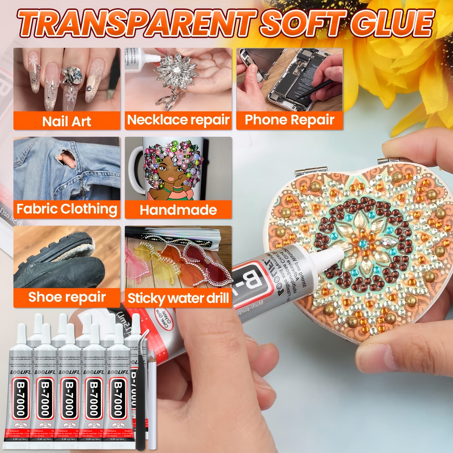 NEW 10 PCS Set Strong Glue - Heavy-Duty Clear All-Purpose Adhesive, Waterproof & Anti-Aging, No-Clog Cap & Precision Tip for Nail Art, Shoe Repair, Jewelry, DIY Crafts, Model Building, Home Repairs, Temporary/Permanent Bond -