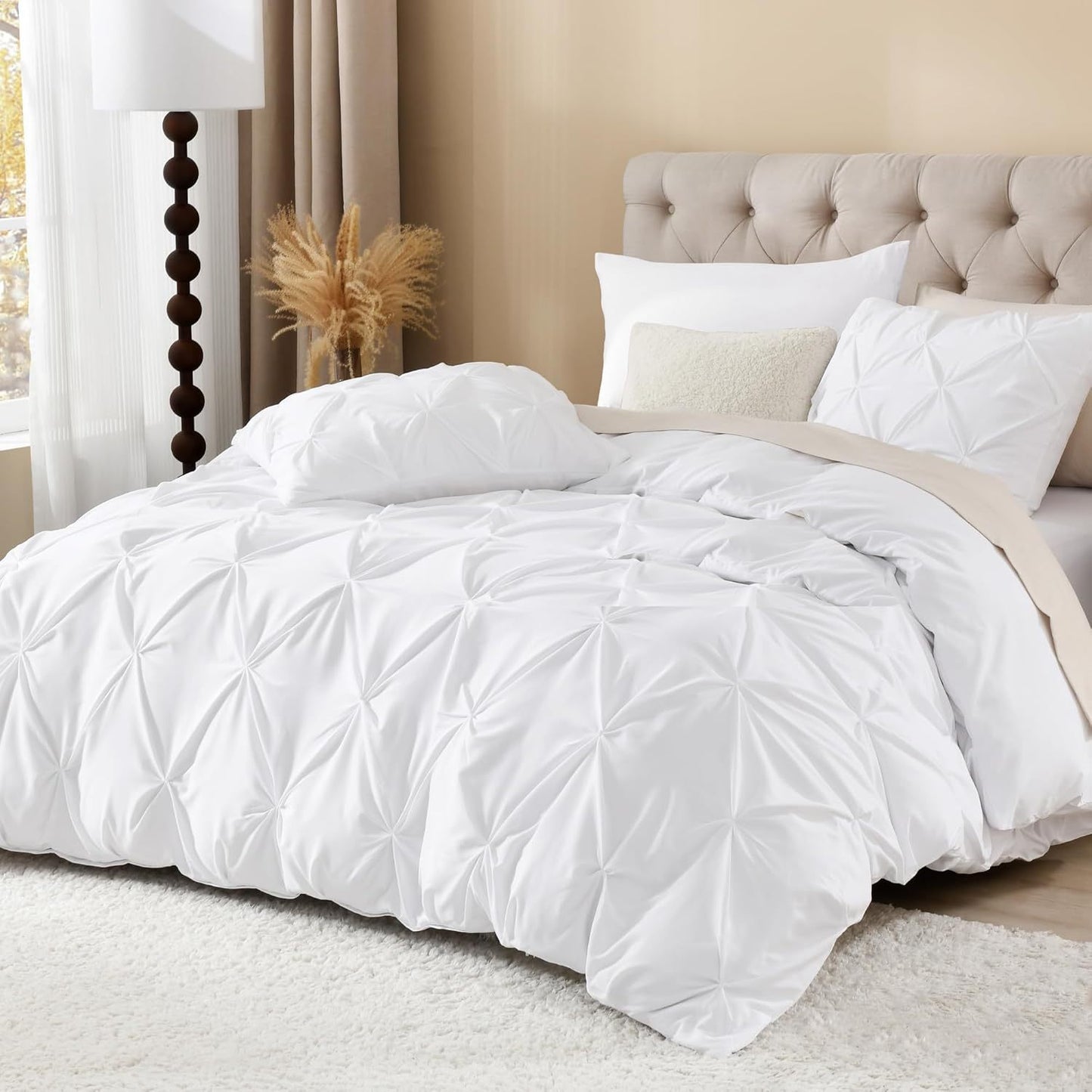 3 PCS Set 5 Colors Charcoal, Pink*Five Star Hotel* Pinch Pleated Luxury High Quality Duvet Cover Set, Soft Pintuck Bedding Sets with Pillowcases