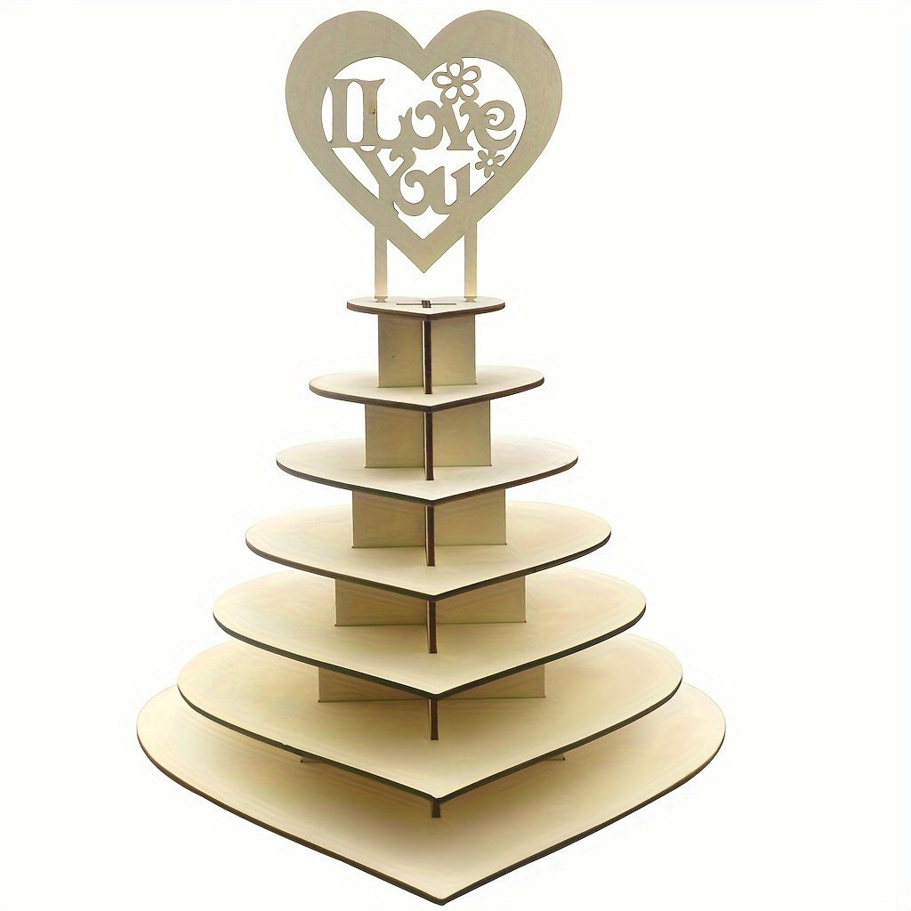 Elegant 7-Tier Heart-Shaped Wooden Chocolate Display Stand for Weddings & Parties - Artistic Home Decor Accent