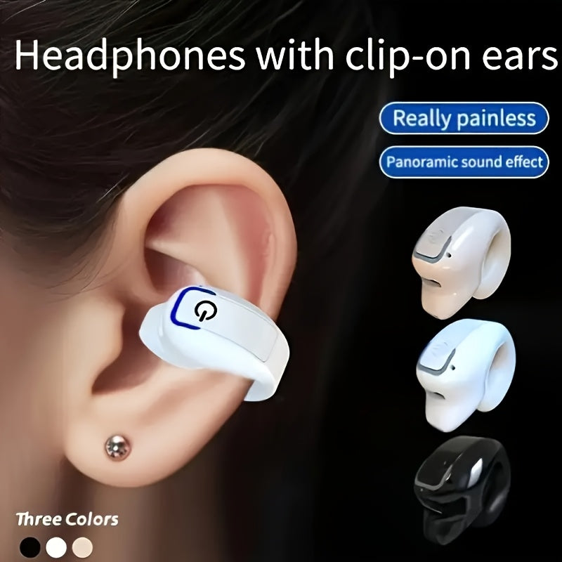 Single-Sided Clip-On Wireless Black Earphone with Bone Conduction | Large Capacity Battery, 5-2.5W Power, Call Control Button, Suitable for Sports, Running, Outdoor Activities, Ideal Gift for All