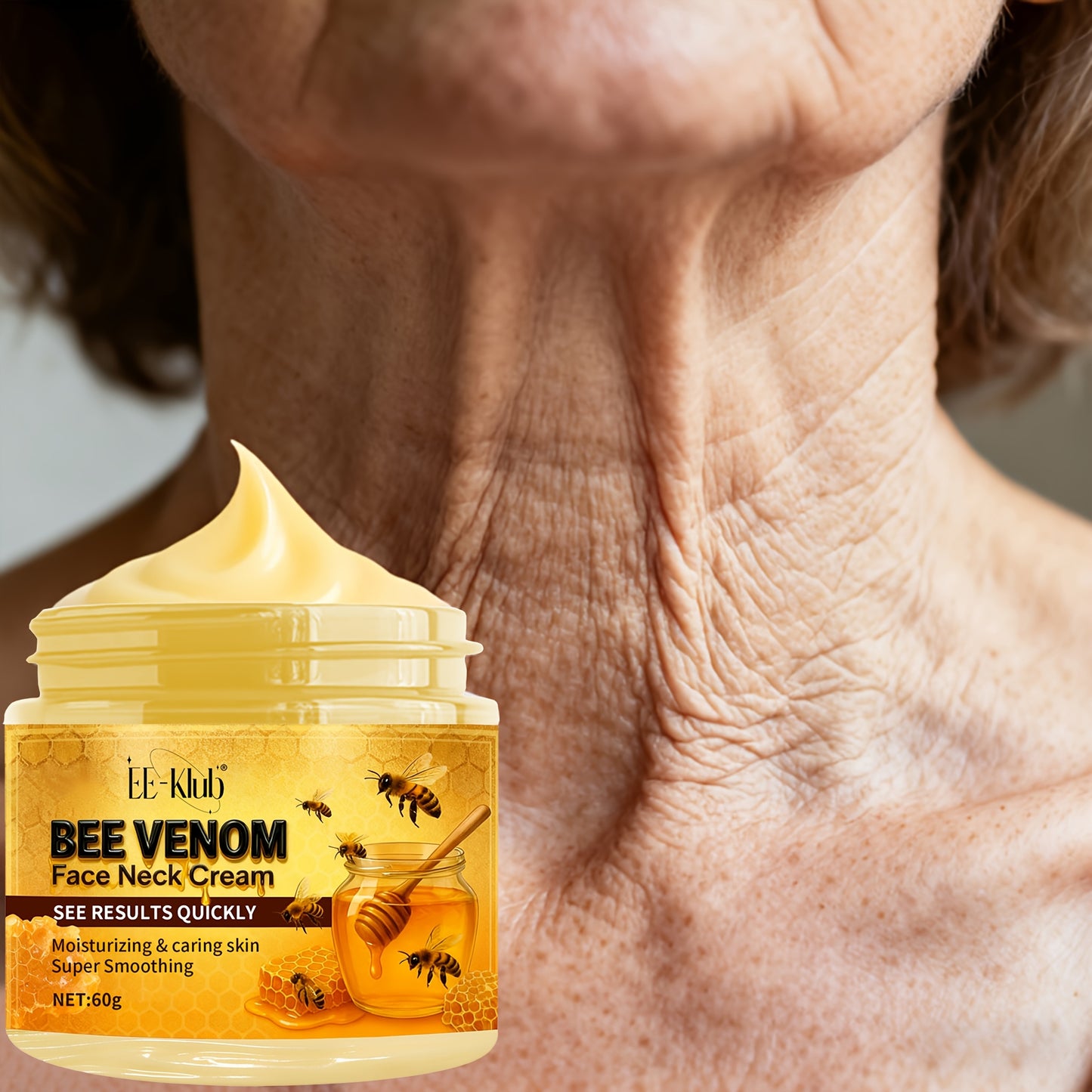 Bee Venom Firming Neck Cream with Light Beige Care Ingredients, Collagen, Bee Toxin, and Hyaluronic Acid to and Fine Lines, Day and Night Use - Light Beige Care, Fashionable Packaging, 60g/2.12oz, Suitable for All Light Beige