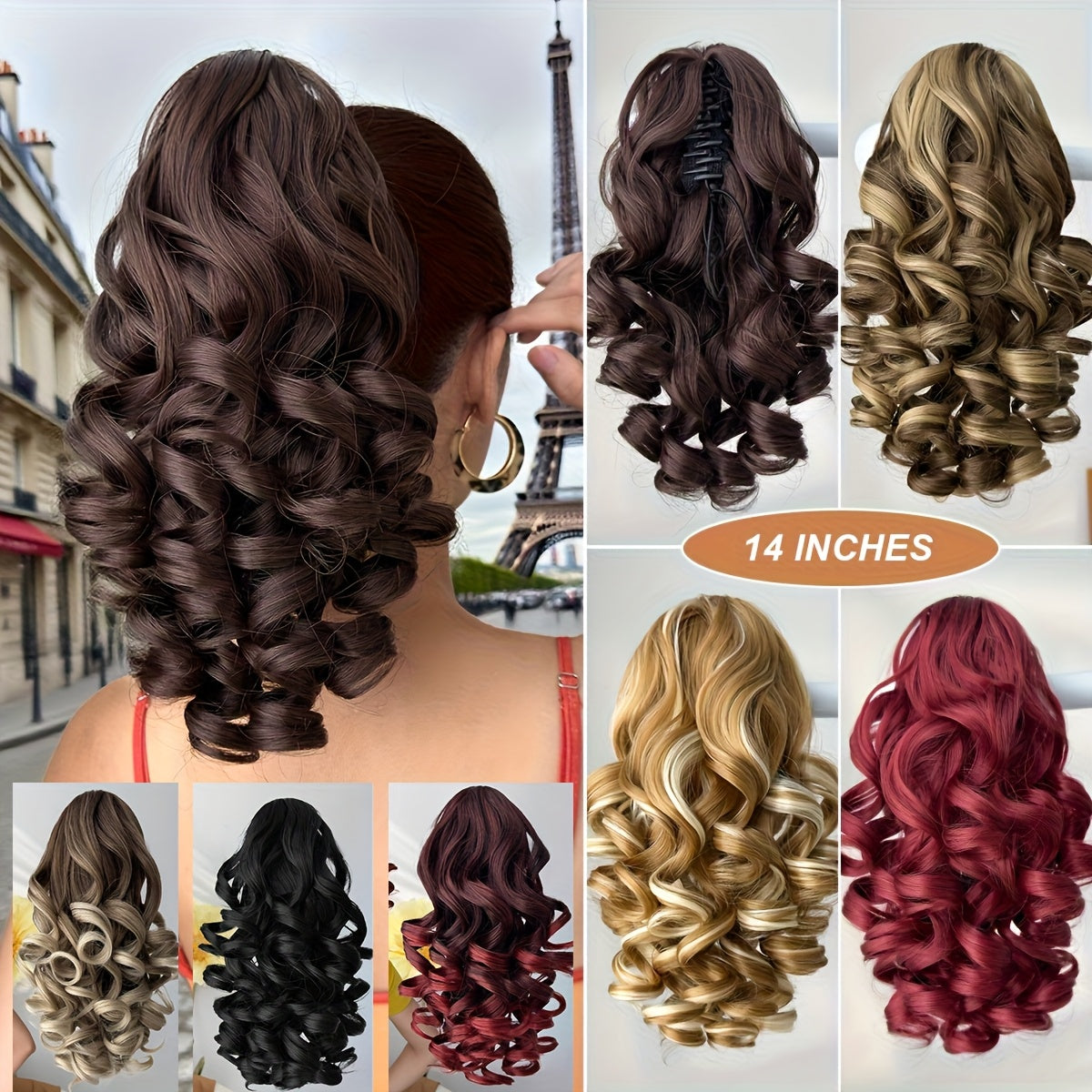 14-Inch (36cm) Clip-In/R Clip-On Hair Extensions - Dark Brown/Red/Burgundy Ombre Body Wave Synthetic Hair with Natural Layers, Volume & Soft Waves for Women &, Instant Length for Ponytails, Braids, Dreadlocks-like Styles