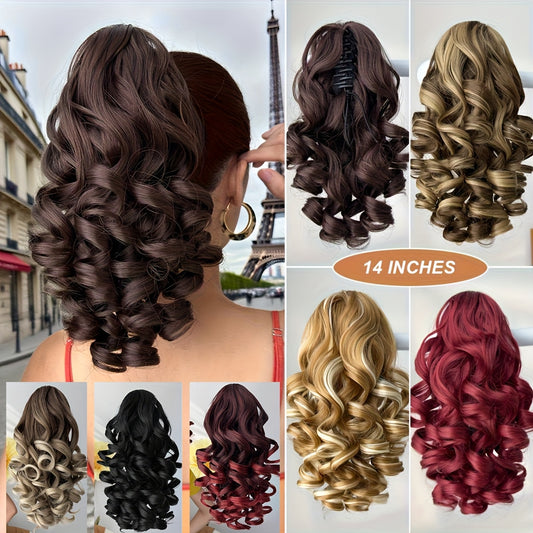 14-Inch (36cm) Clip-In/R Clip-On Hair Extensions - Dark Brown/Red/Burgundy Ombre Body Wave Synthetic Hair with Natural Layers, Volume & Soft Waves for Women &, Instant Length for Ponytails, Braids, Dreadlocks-like Styles