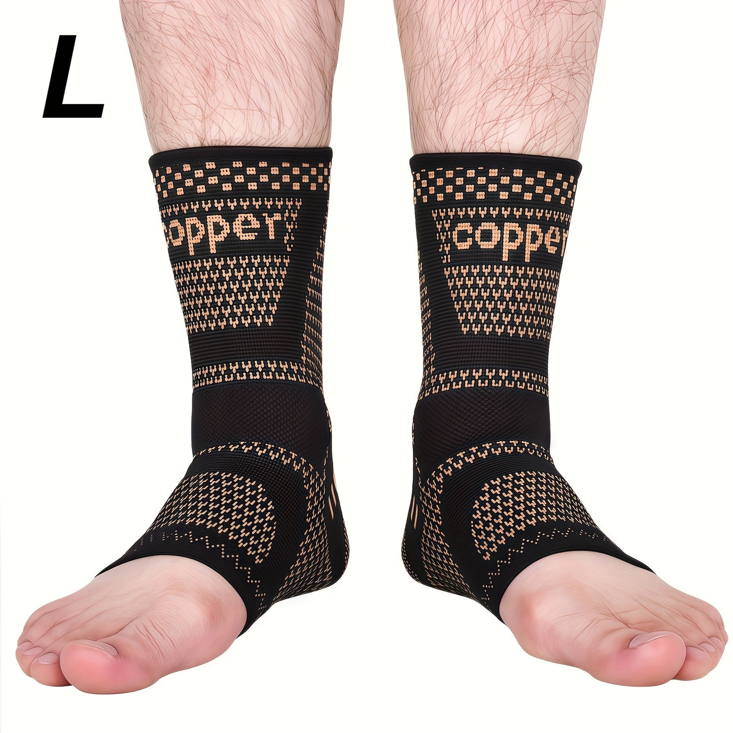 2 PCS Set Copper Fiber Elastic Ankle Brace Socks for Sports, Cycling Fitness, Running - Copper Ankle Support Compression Sleeve for Men & Women - Ankle Wraps Foot Care - RJF Brand