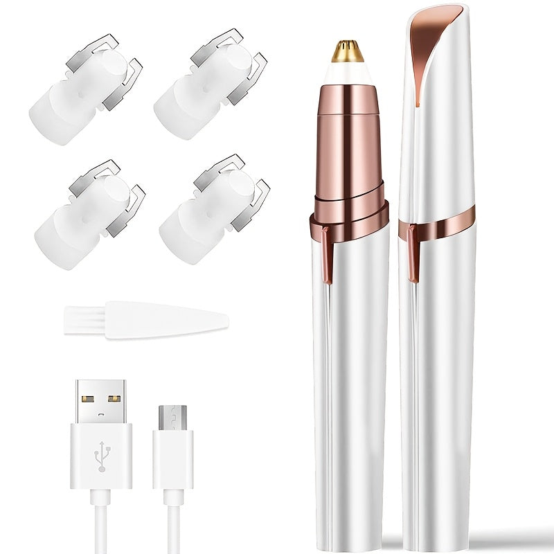 Portable Rechargeable Electric Eyebrow and Bikini Area Trimmer with 4 Blades Heads| Stainless Steel Blades, USB Charging, Suitable for Eyebrows, Armpits, Arms, Fingers, Legs