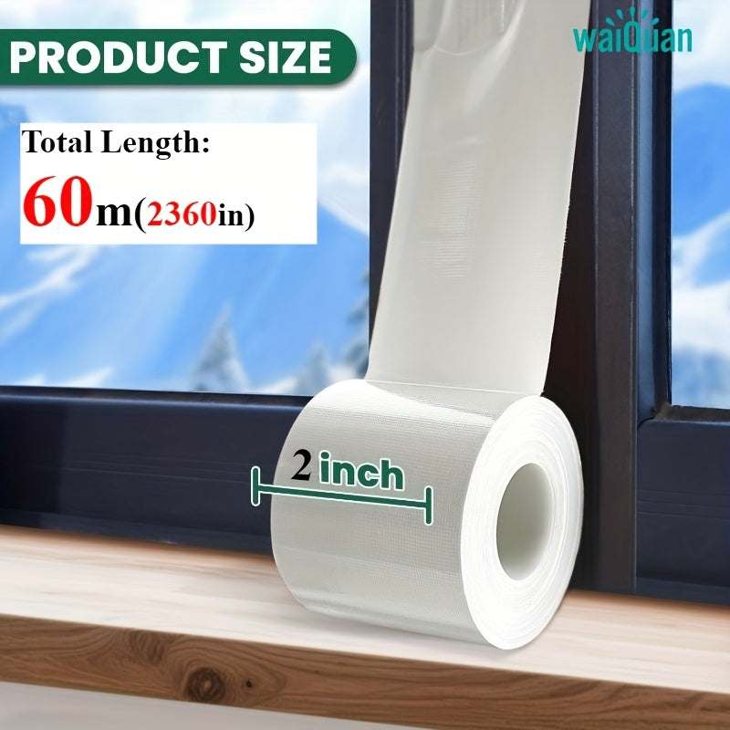 NEW Arrivals 60M x 5cm Extra  Long Window Sealing Tape | Polyvinyl Chloride, Heavy Duty, No Residue, Waterproof, for AC Insulation and Duct Repair - White Weather Fix Sealing Tape