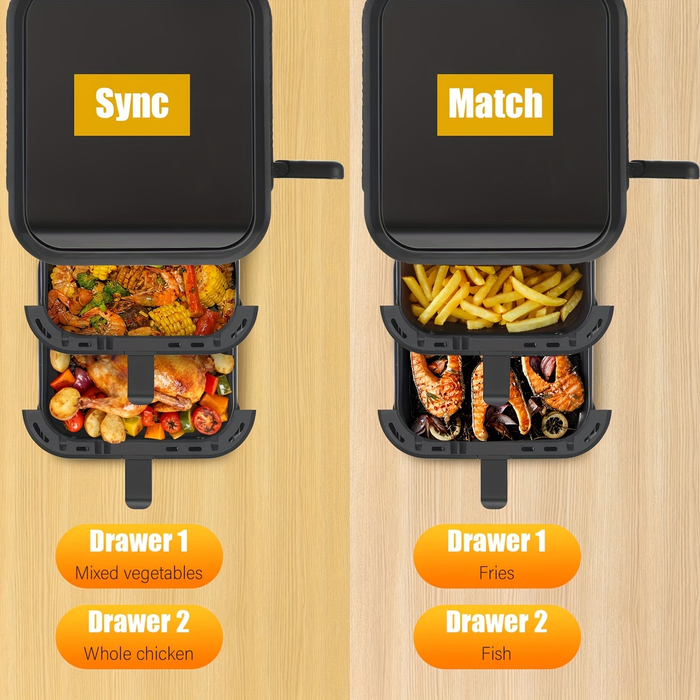 Professional 2800W Dual-Cavity 11L Family Air Fryer with Dual Drawers & Viewing Window, 10-in-1 Cooking (Air Fry/Bake/Roast), Heavy-Duty ABS/S Stainless, Oversized Basket for whole Chicken, Dishwasher-Safe for Large Gathering