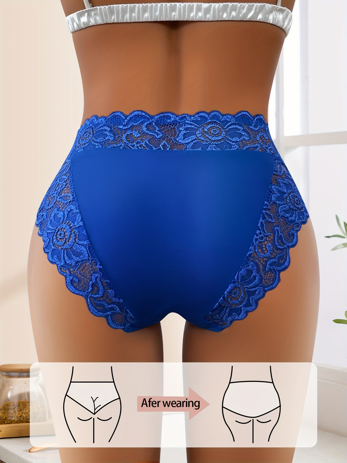 5pcs UK Size Women's Elegant Lace Spliced Triangle Panties - Breathable Mid-Rise Bikini Briefs, Romantic Holiday Fashion, Solid Color, Comfortable & Stylish, Everyday Underwear | Elegant Lace Detail | Smooth Texture Fabric