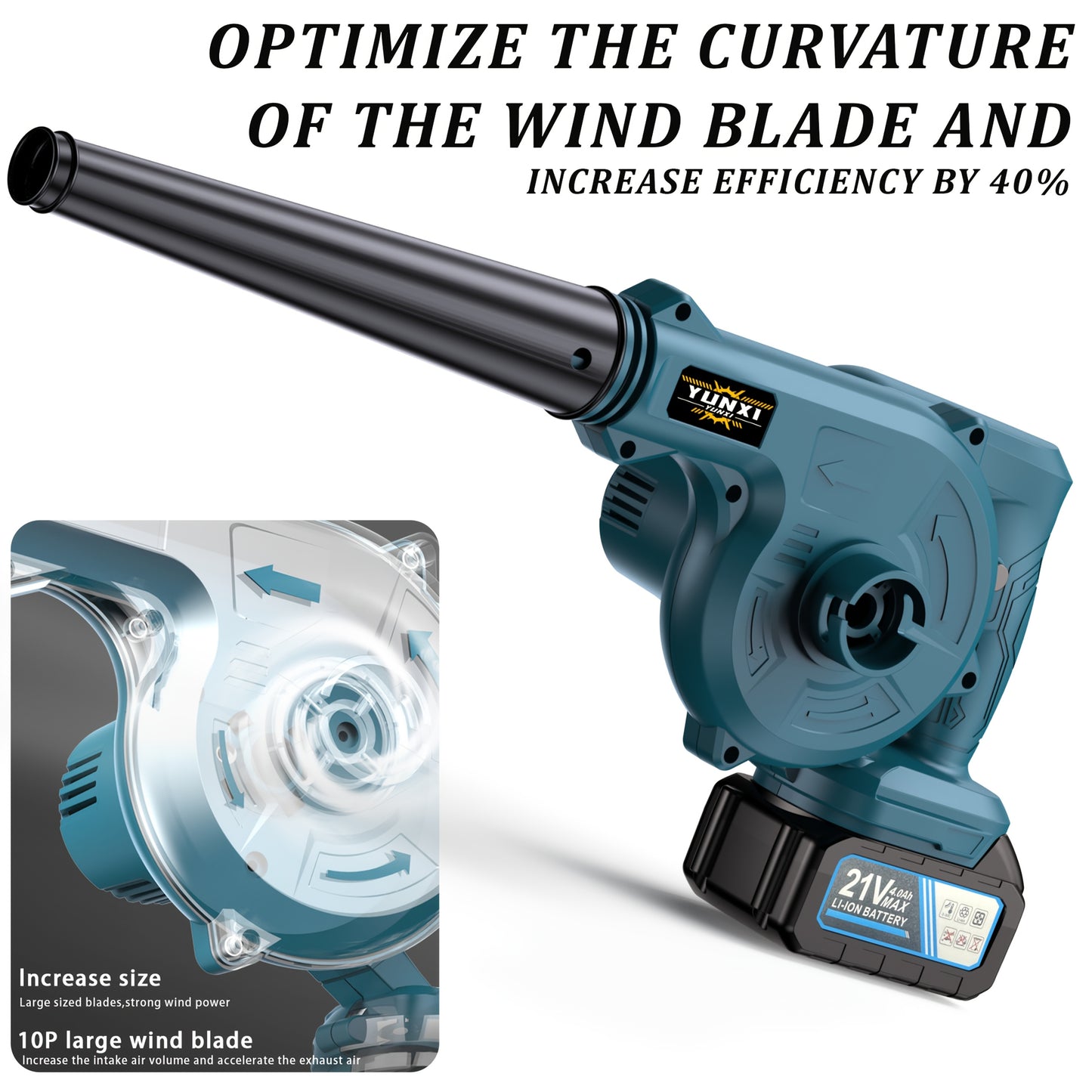 Wireless Turbo 4000MAh Cordless Blade Blower, Powerful Electric Blower, with Battery And Charger, Portable Brushless Design, Suitable for Lawn, Yard, Road And Car Cleaning, Portable Blade Blower