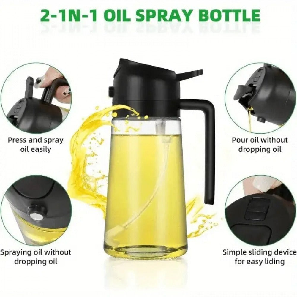 2 in 1 470ml Leak-Proof Dual Oil Dispenser Bottle, Made of Plastic with a Dual-squeeze Cap, Ideal for Cooking, Frying, Salad Dressings, Grilling, Air Frying, Outdoor Barbecues, and Home Kitchen Use. Easy to Clean and Durable