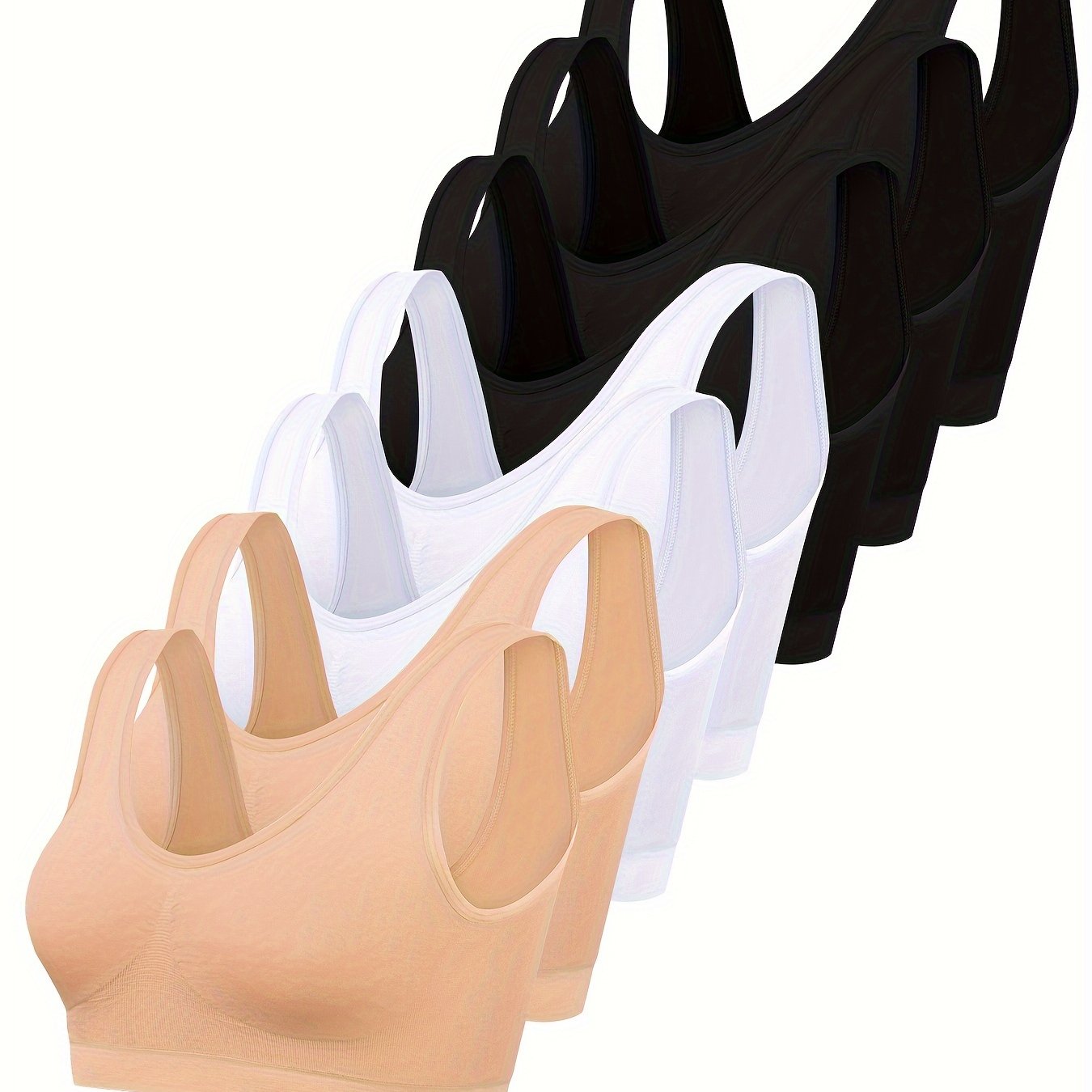 7 PCS Set Multi-Colors Solid Seamless Sporty Bra, Comfy & Breathable Bra, Women's Lingerie & Underwear