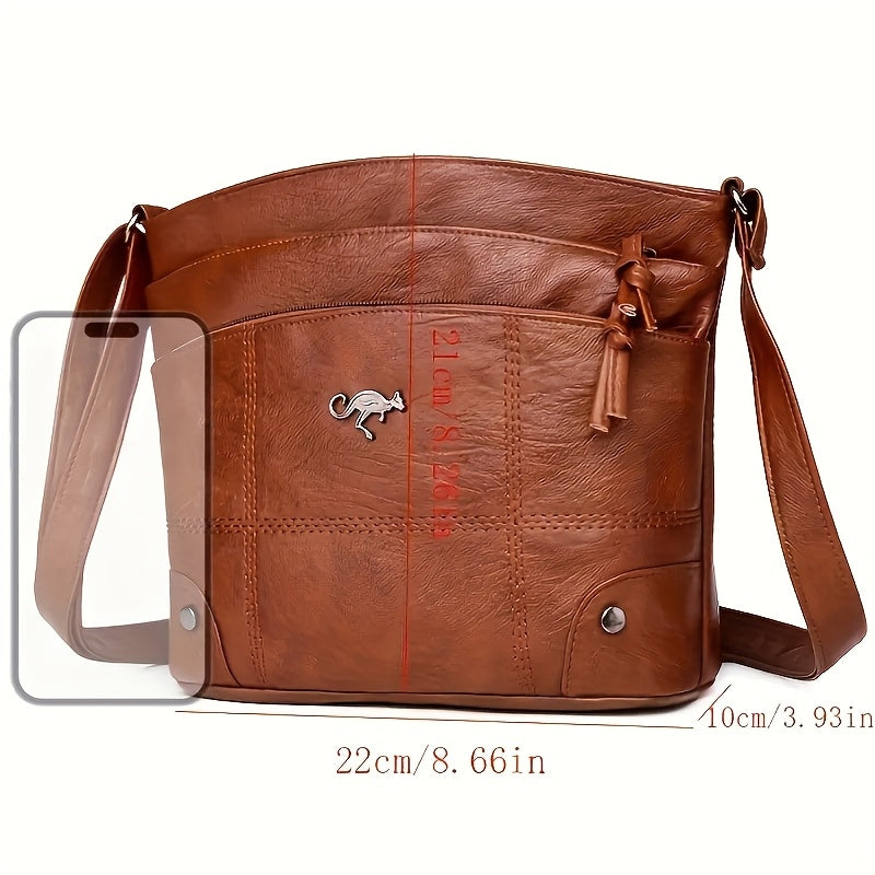 Black/Brown Color Women's Elegant Retro Crossbody Bag - Large Capacity Lightweight Handbag with Adjustable Strap, Zipper Closure & Multiple Pockets