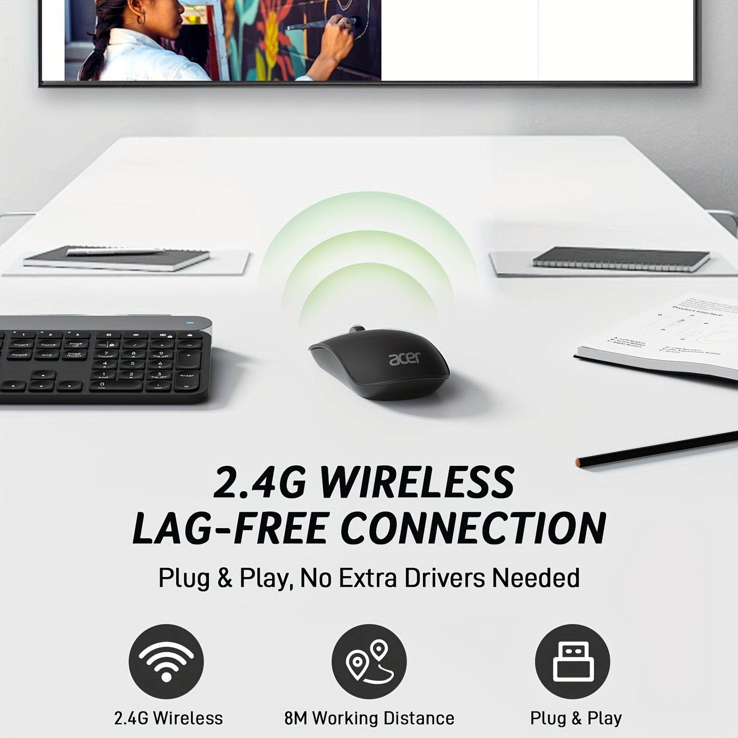 Original ACER Computer Mouse Wireless, 2.4G Slim USB Wireless Mice with USB Receiver, Laptop Mouse with 4 Buttons, Portable for Laptop, Desktop, PC, Wireless Mouse for Laptop, Ergonomic Mouse, Computer Mouse Wireless USB, Wir