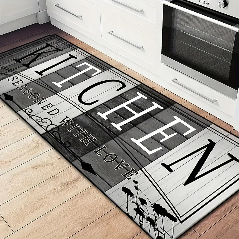 Extra Long Kitchen & Dining Mat | Modern & Italian Text Design, Machine Washable, Durable Polyester, Easy-Clean Rectangular Floor Mat for Kitchen, Living Room, Laundry Room