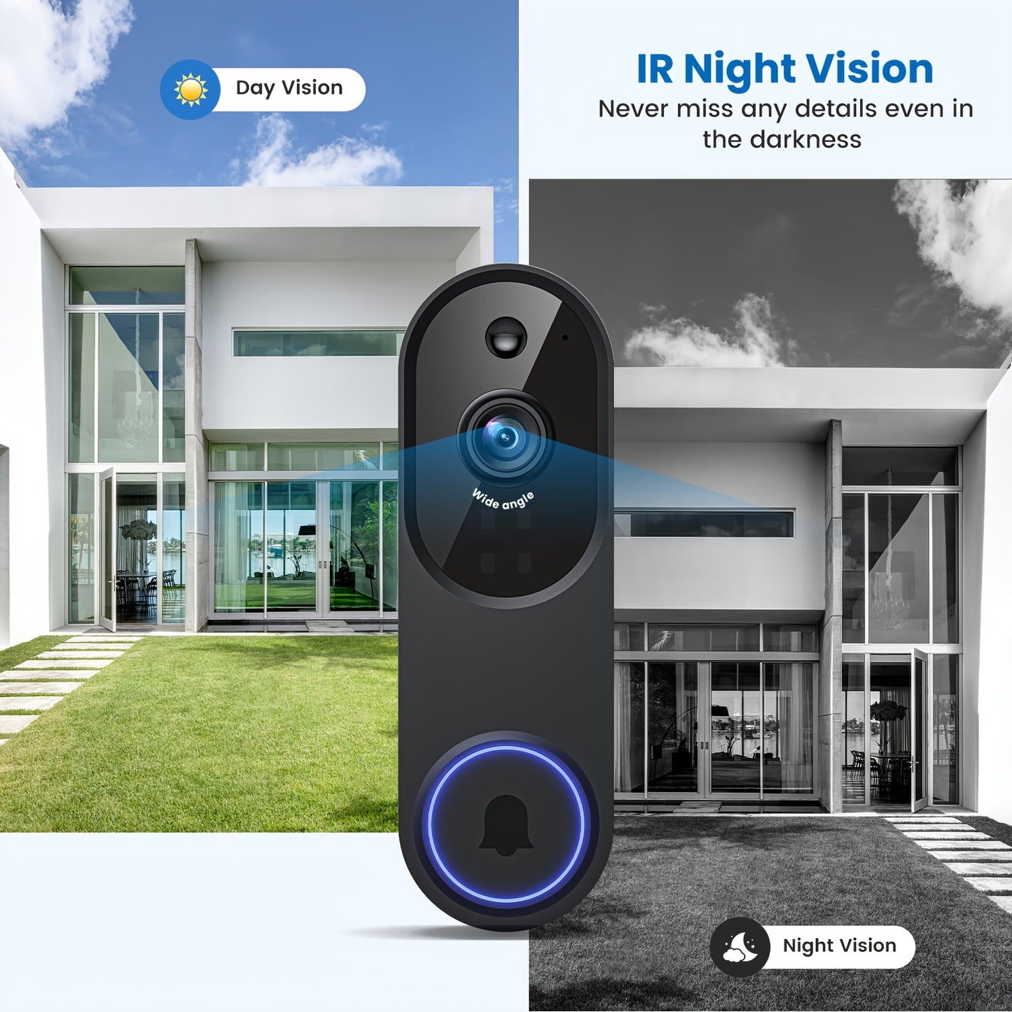 1080P Video Doorbell Camera, Smart Human Detection, Cloud Storage, Chime Included, Live View, 2-Way Audio, IR Night Vision, Battery Powered, Indoor Surveillance Home Office Security Supplies