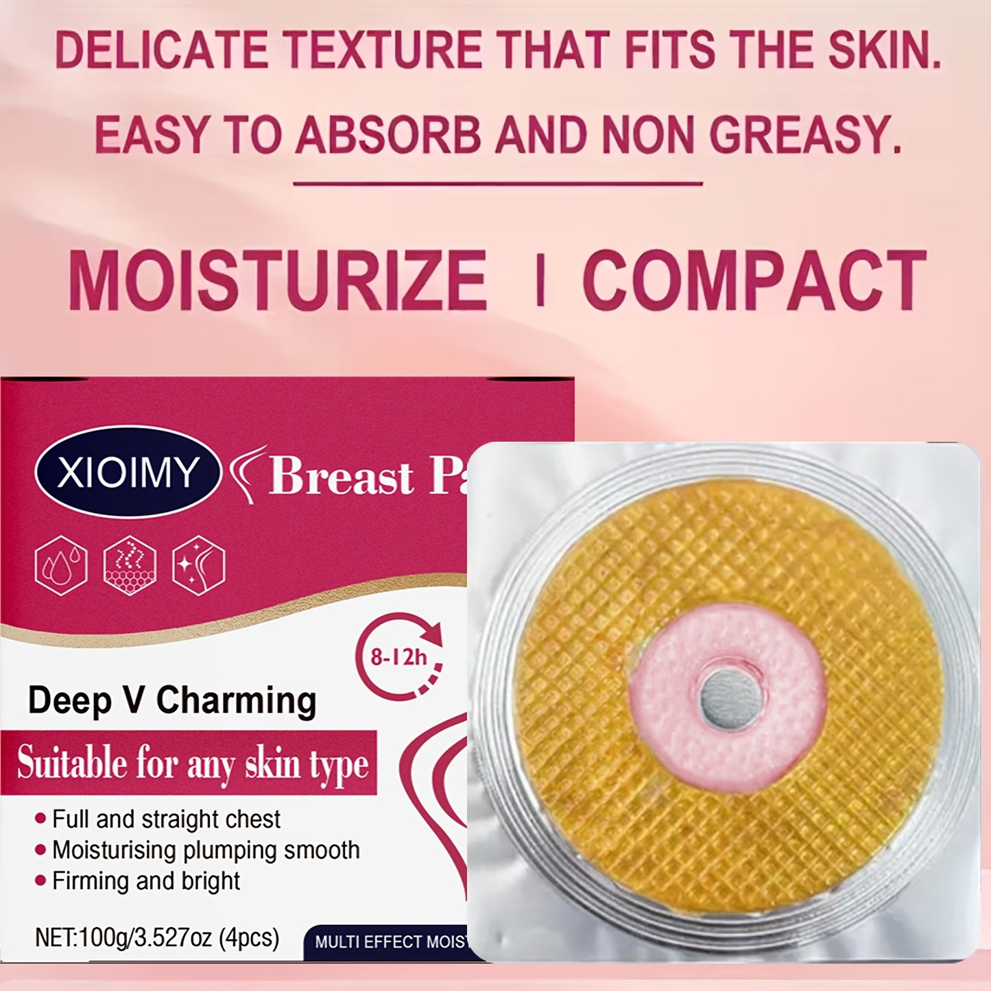 4 PCS Set of Instant Lift And Firm Breast Patches, Providing Intense Hydration And Deep Nourishment, Making The Skin on The Breasts Softer And More Hydrated, Infused with Aloe Vera And Hyaluronic Acid, Suitable for All Skin T