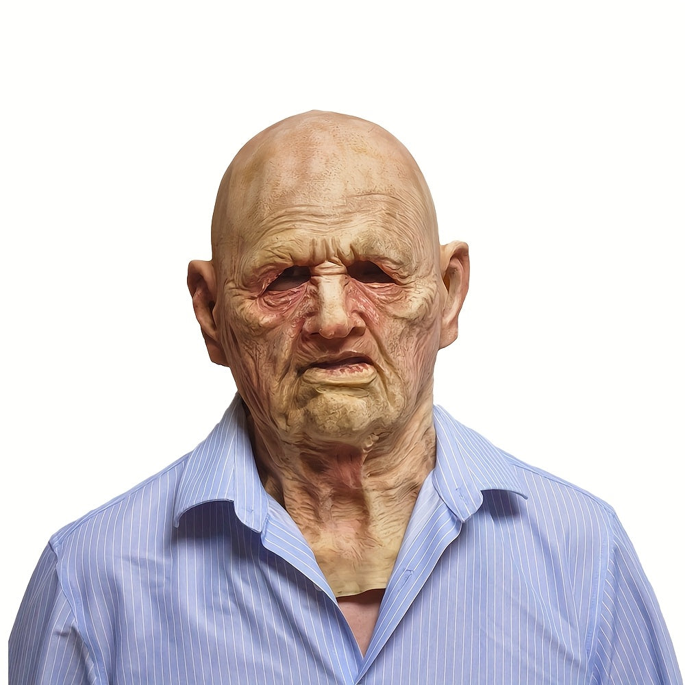 Realistic Male Latex Mask with Wrinkles & Bald Head - Lifelike Old for Man Costume for Male Actors, Dad, Grandpa, One Size Fits Most Adults - Easy to Apply & Remove, Funny Masks For Halloween, Funny Halloween Masks, Adult Hal