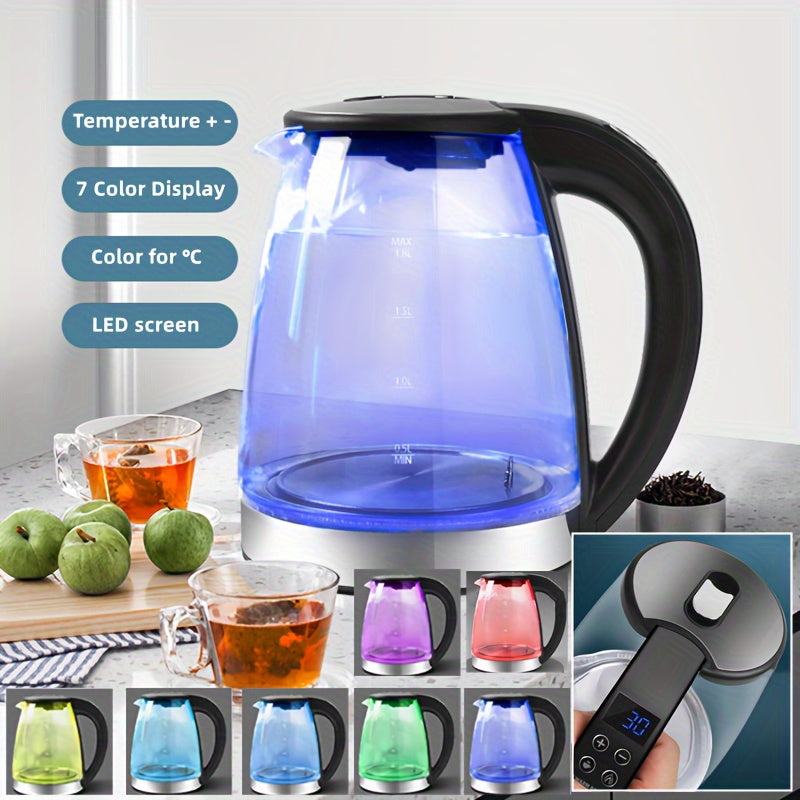 1.8L Smart Temperature Control Glass Electric Kettle with LED Lighting, Fast Boil, Swivel Base, 7 Color Modes, Black, UK Plug, 2200W High Power, Anti-Dry Burning, Leak/Short Circuit Protection, Adjustable Temperature Kettle |
