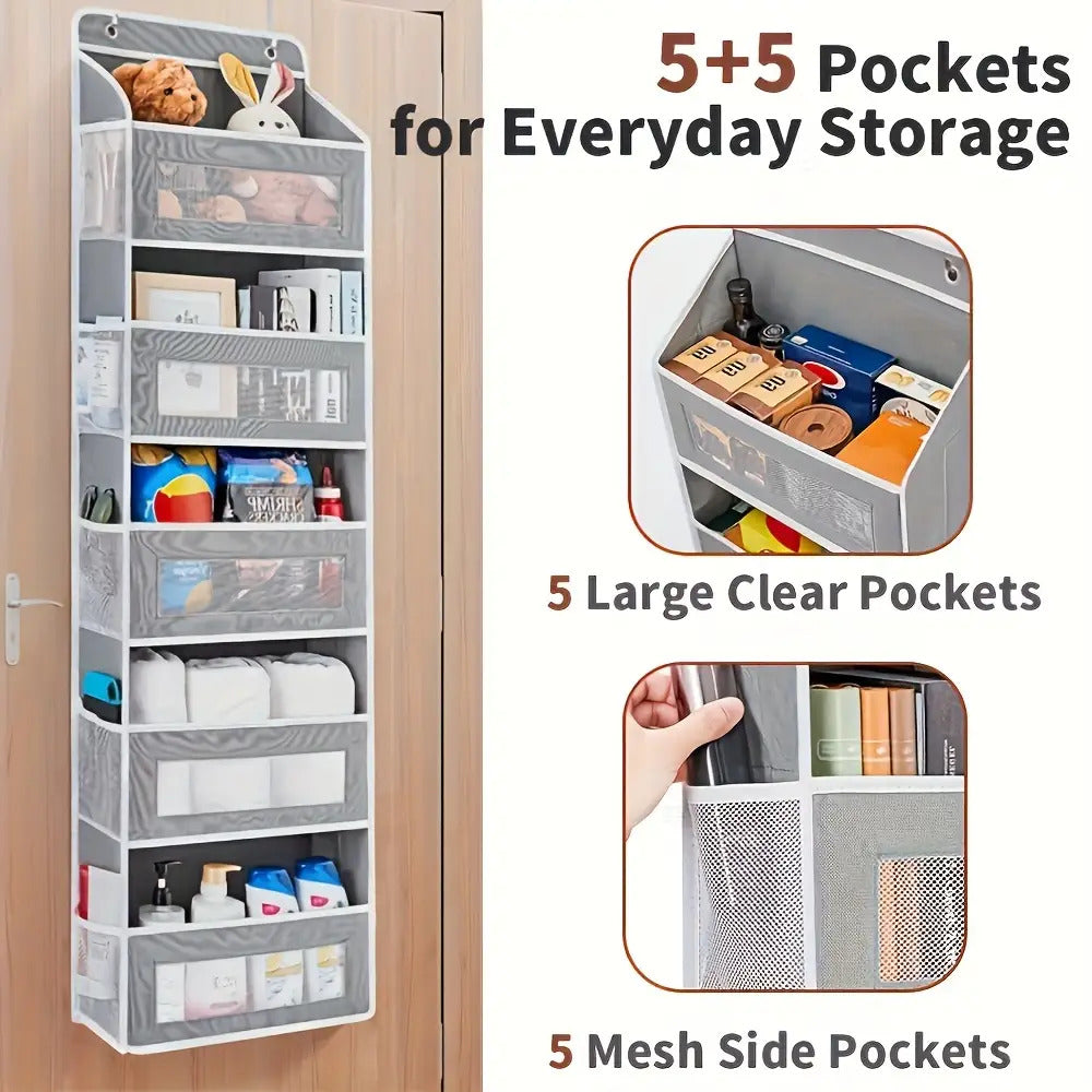 Durable 5-Tier Door Storage Rack - No-Drill Anti-Tip Door Hanging Rack, 44 Lbs Capacity (19.96 Kg), Space-Saving Hanging Storage Shelf, Suitable for Closets, Bathrooms, Kitchens, Nurseries - Easy-To-Clean Fabric Structure, Pe