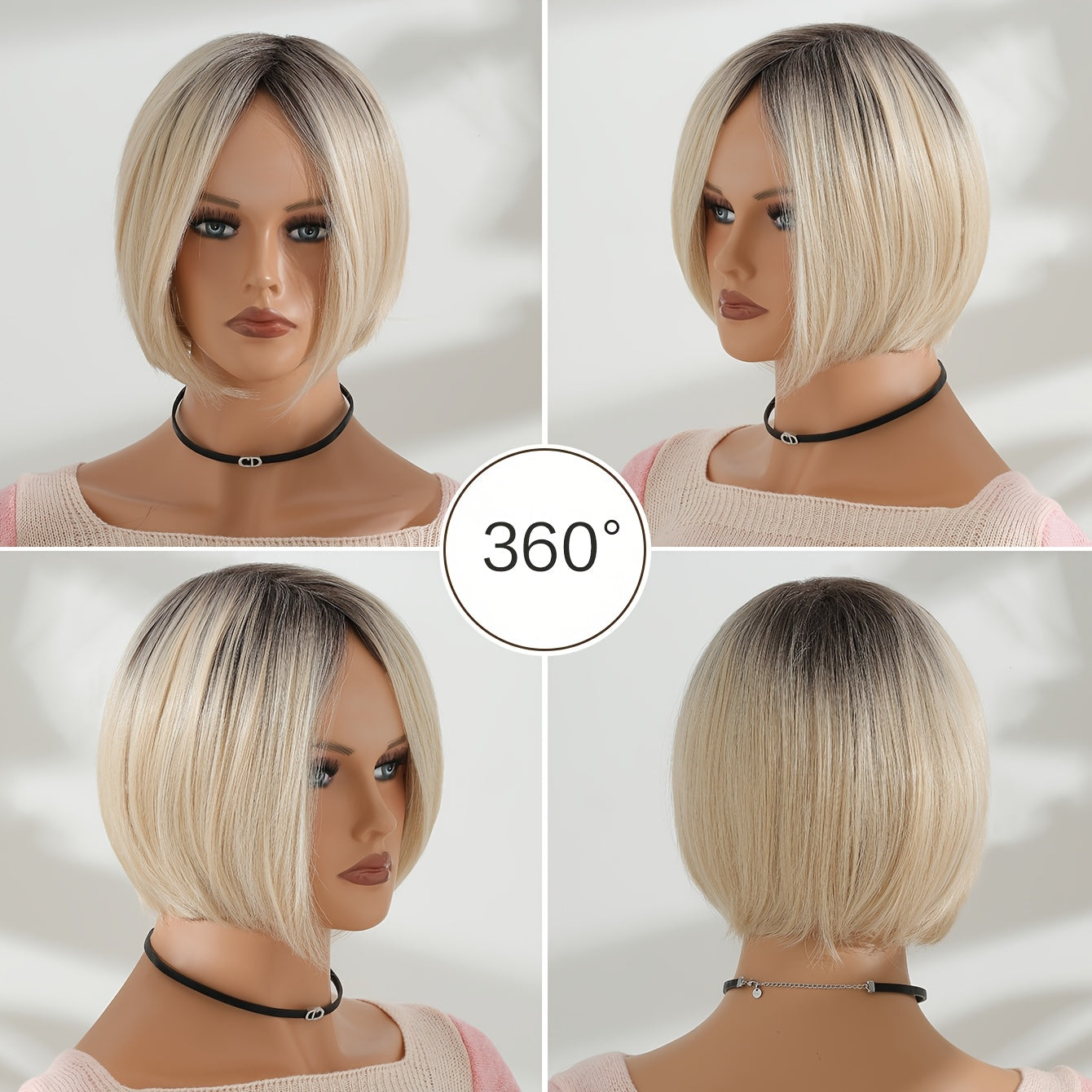 Bob Wigs with Bangs, Straight Hair Shot Wigs, Heat Resistant Fiber Synthetic Wigs for Women Daily Use, 30.48 cm, Unisex-adult, Rose Net Cap, 100% Density, High Temperature Fiber