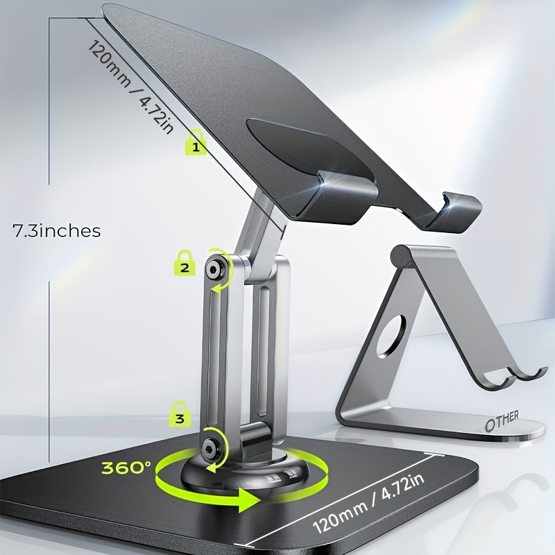 Heavy-Duty 20kg Stable Adjustable Tablet Stand with Rotating Base & Folding Design - Heavy-Duty Iron Construction, 360° Rotating Tablets, for iPad, Phone, Tablet, Laptop, Ergonomic Workspace, Sturdy Build, Office Workers