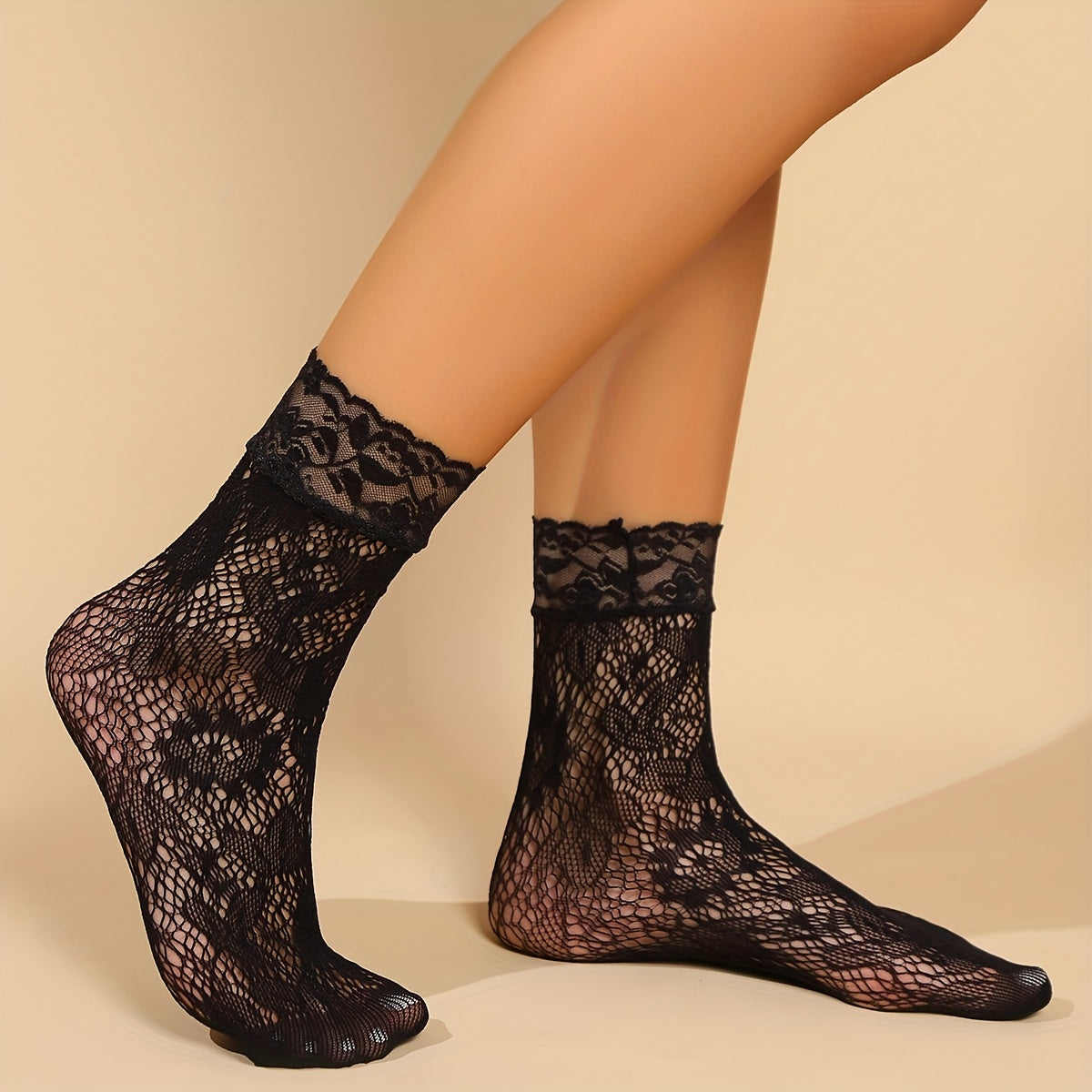 5 Pairs Women's Elegant Floral  Lace Trim Ankle Socks - Breathable Mesh Short Socks for Casual & Formal Wear, Hand Wash/Dry Clean, Cute Socks, Sophisticated Sock Design