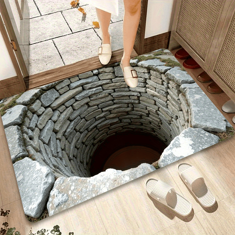 Endless Deep 3D Printed Anti-Slip Illusion Mat - Machine Washable, Imitation Stone Texture, Lightweight Foldable Indoor/Outdoor Bathroom Kitchen Living Room Floor Mat, Pet-Friendly Home Decor Gift, Durable Floor Mat