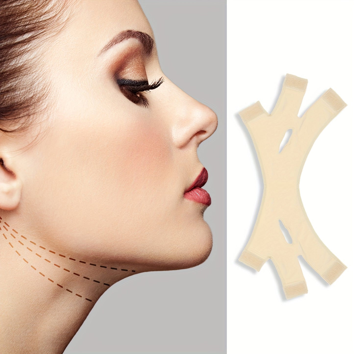 V-Line Face Shaper & Facial Strap with Chin Lift - For Night Sleepwear Low-Allergy Breathable Compression Band, Invisible Stitches for Jawline, Chin & V-Line Contouring - Comfortable for Skin (Unscented)