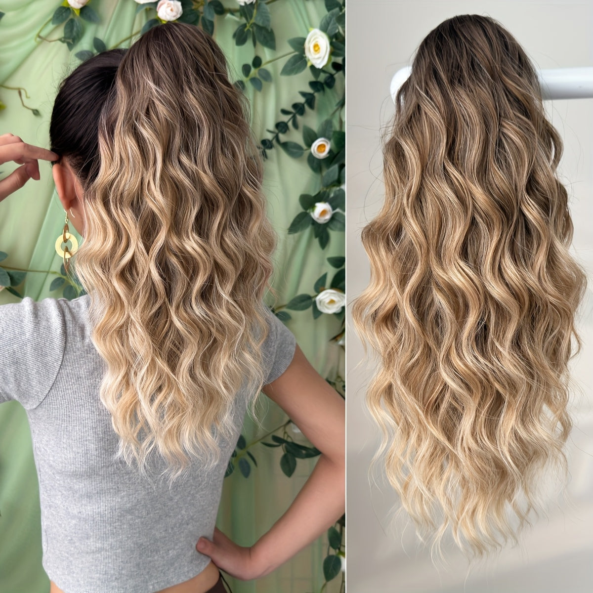 8 Colors Claw Shaped Ponytail Extension Hair Accessory Gradient Wig Multi-Color Wig 45.72 cm Water Ripple Heat-resistant Fiber Synthetic Ponytail Wig,  Women's Daily Use Hair Care Supplies