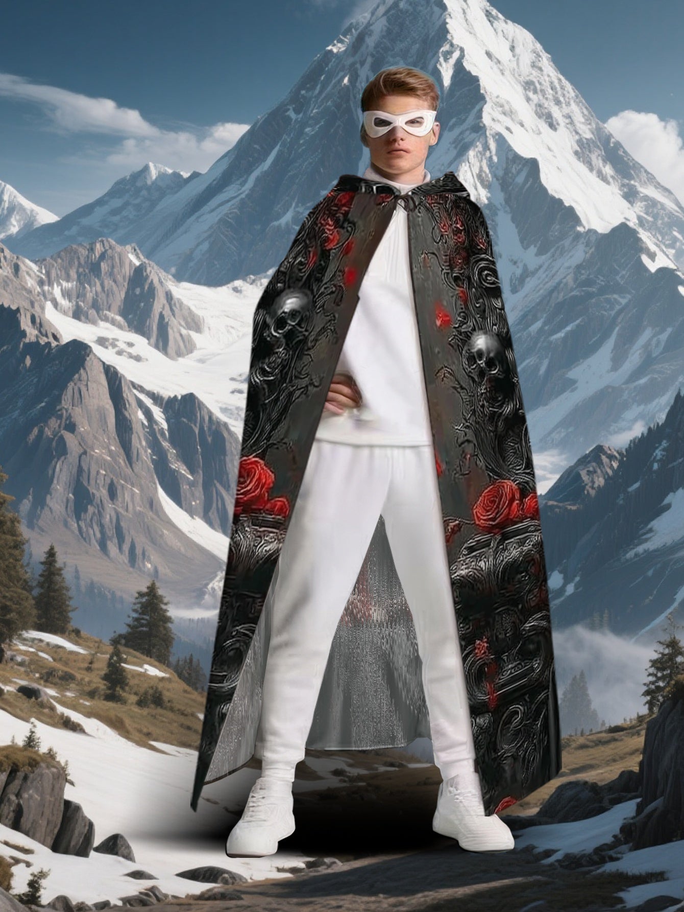 2D Printed Dress-Up Cloak Inspired by Gothic Day of The Dead Queen, Witch-Themed Events, And Festival Party Gifts. for Halloween,  Witchcraft Apparel Clothing Supplies