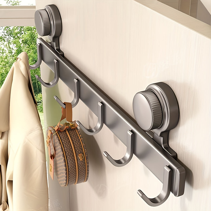 A very practical 6-hook hook that does not require punching suction cups for wall hanging. It can be used to store clothes, towels, bathrobes, small items, etc. It is suitable for bathrooms, bedrooms, washrooms, living rooms,