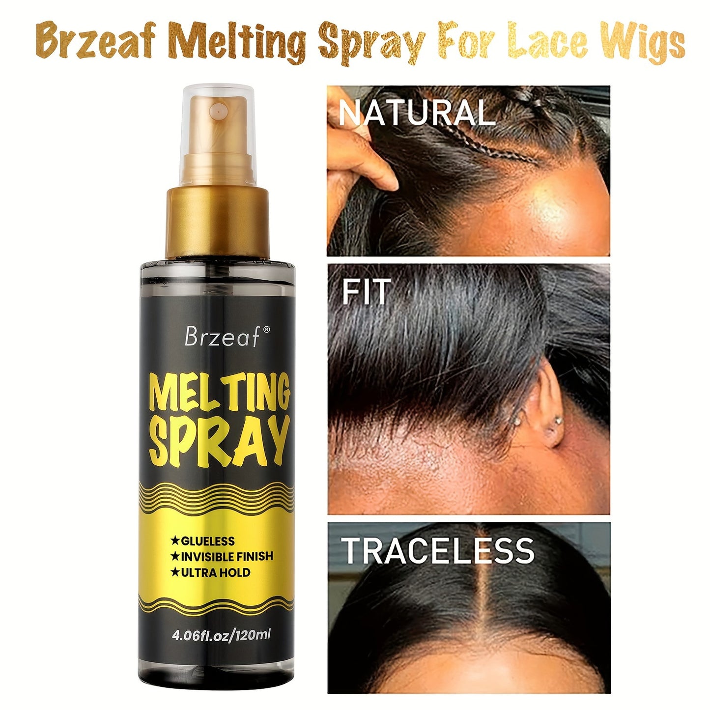 120ml Lace Melting Spray And Holding Spray, Extreme Hold Melting Spray For Lace Wigs, Glueless, Strong Natural Finishing Hold, Dries Quickly, Wig Melting Spray & Hair Adhesive For Wigs