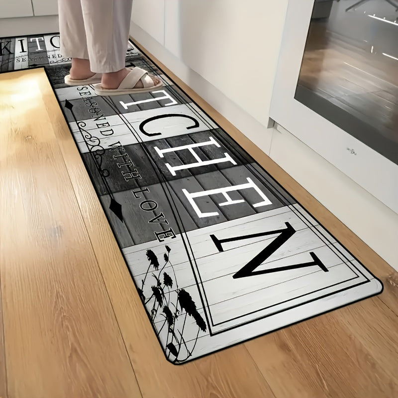 Extra Long Kitchen & Dining Mat | Modern & Italian Text Design, Machine Washable, Durable Polyester, Easy-Clean Rectangular Floor Mat for Kitchen, Living Room, Laundry Room