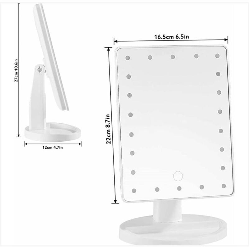 16 LED Touchscreen Makeup Mirror with Magnifying Mirror Adjustable Brightness Stand and Tray in White