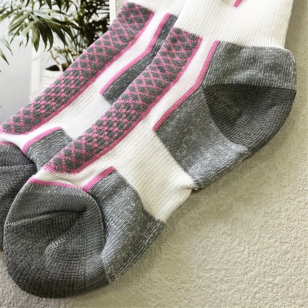 3pcs Pack Women's Thick Warm Ski Socks - Tall Outdoor Winter Sports Sock Suitable for Skiing, Snowboarding, Ice Skating - Striped Thermal Athletic Footwear Winter Sports Apparel Accessories