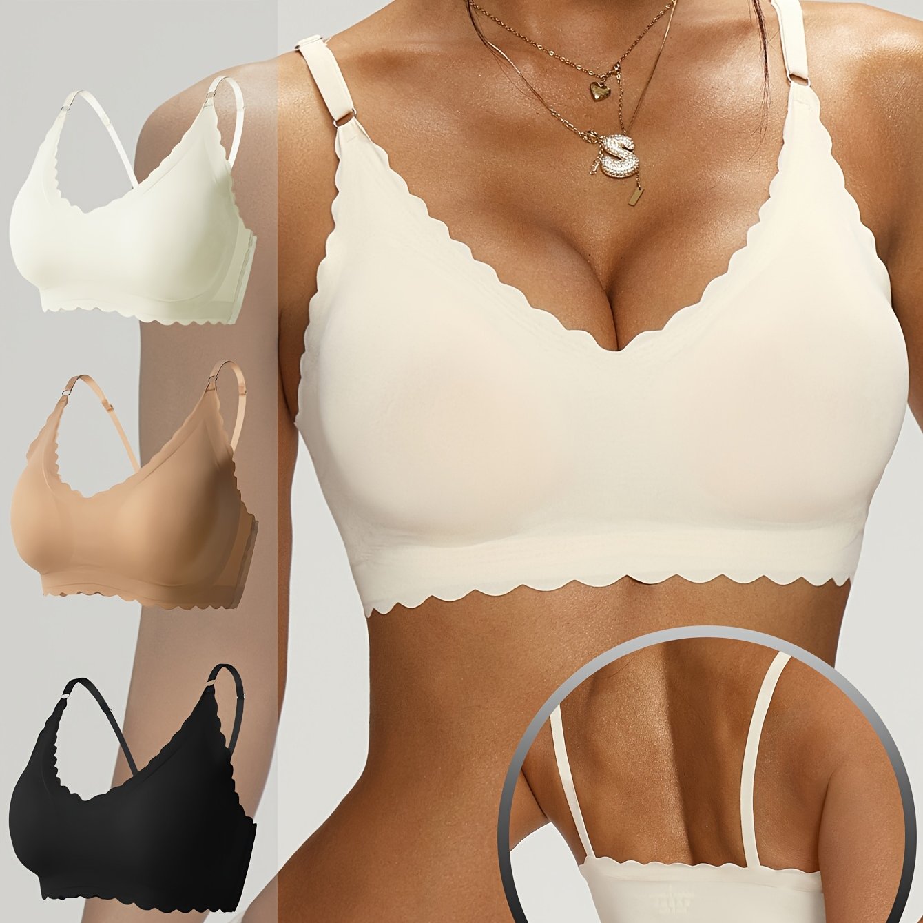 3 PCS Set  Women's wave seamless bra Earth Colors High comfort bra Removable chest pad adjustable shoulder strap bra Breathable no-wire bra Soft V-neck yoga running Women's underwear Suitable for dating leisure daily four sea