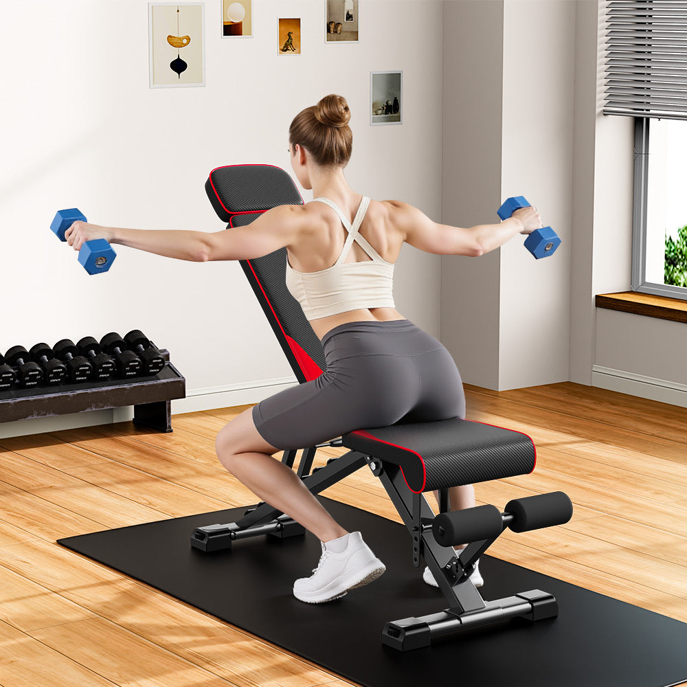Home Gym Adjustable Workout Weight Bench Folding Exercise Bench 8 Backrest Adjustment for Full Body Exercise with Resistance Bands 300kg High Weight Capacity Sports Supplies