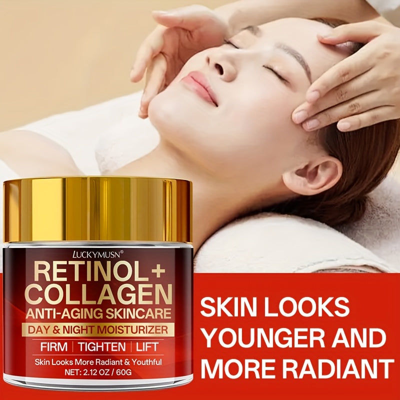Retinol Collagen Cream That Hydrates, Tightens, And Lifts Drooping Skin, Enhances Elasticity, Balances Skin Tone, Includes Hyaluronic Acid, Vitamin C, And Peptides, Giving The Skin a Youthful And Radiant Appearance, Appropria