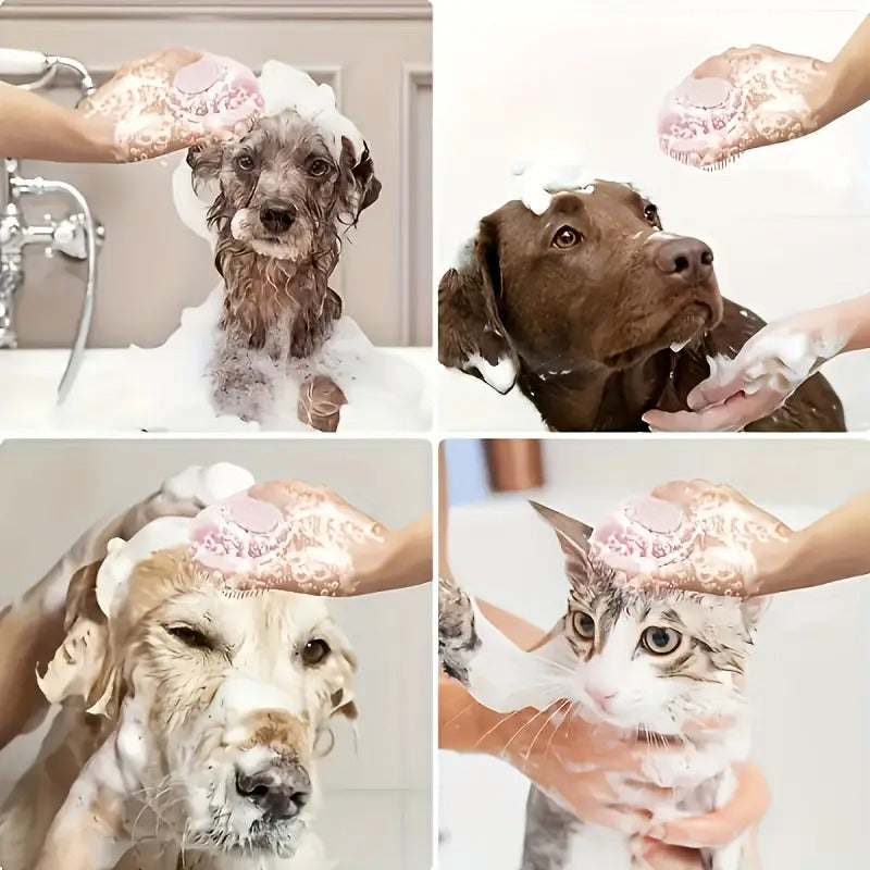 Pet Washing System with Built-in Storage - Dog and Cat Shower Bath Brush with Massage Bristles, Non-Toxic and Easy-to-Clean Design, Ergonomic Handle and Detachable Top, Suitable for Wet Washing/Bathing - Ideal for Small to M