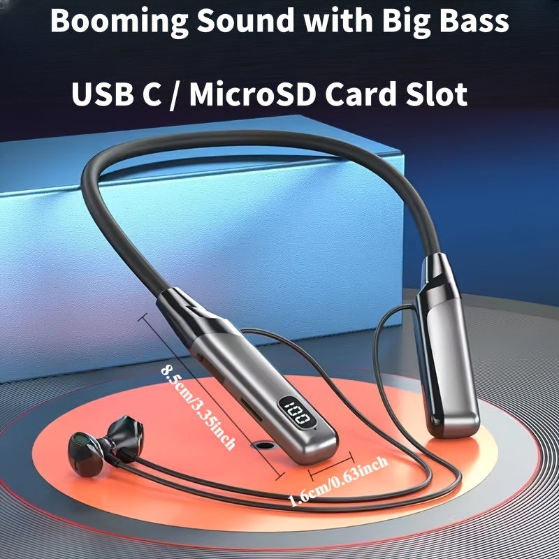 Wireless Neckband Headphones with an Ultra-Long Battery Life, Featuring 5.3 Wireless In-Ear Earbuds That Include a Digital Charge Display, Noise-Canceling Stereo Bass, a Built-In Microphone, Magnetic Suction
