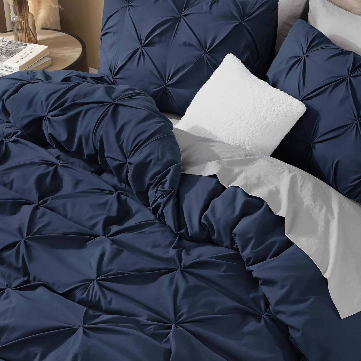3 PCS Set 5 Colors Charcoal, Pink*Five Star Hotel* Pinch Pleated Luxury High Quality Duvet Cover Set, Soft Pintuck Bedding Sets with Pillowcases