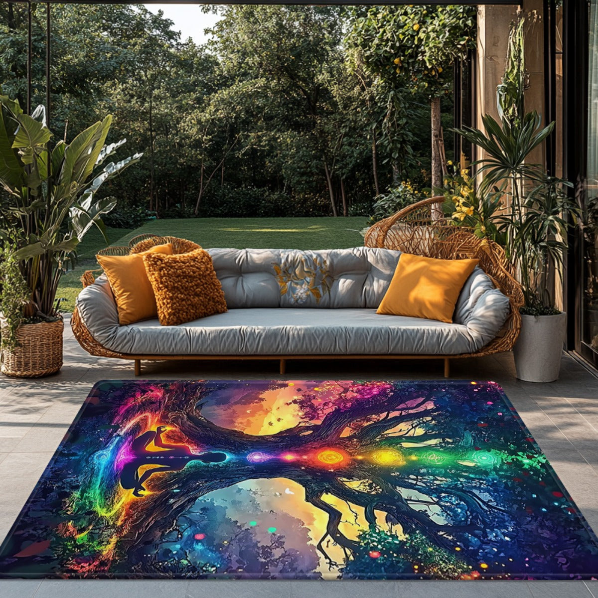 For Spiritual Yoga Studio Extra Large Meditation Mat - Heavy-Duty 800gsm Non-Slip Yoga Mat & Mat with Chakra Tree Design in Green, Blue, Purple, Pink, Orange, Yellow, Red, - Machine Washable Floor Mat for Living Room, Bathroo