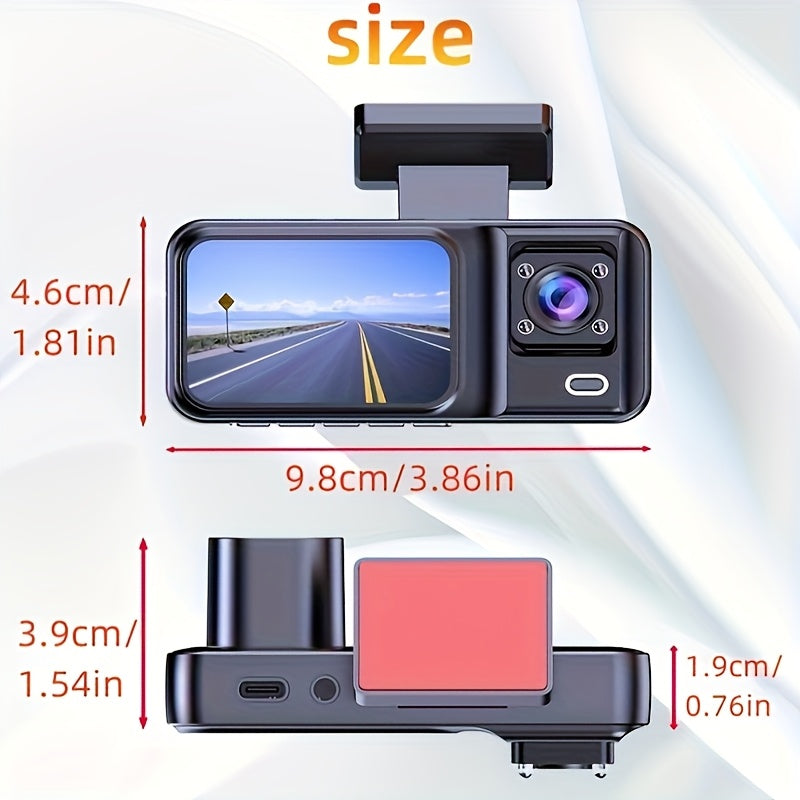 Car Dashcam with Dual Lens 1080P+720P HD Night Vision, WDR, Motion Detection, 140° Wide-Angle, Loop Recording, Parking Monitoring, Optional without Card Cars Accessories