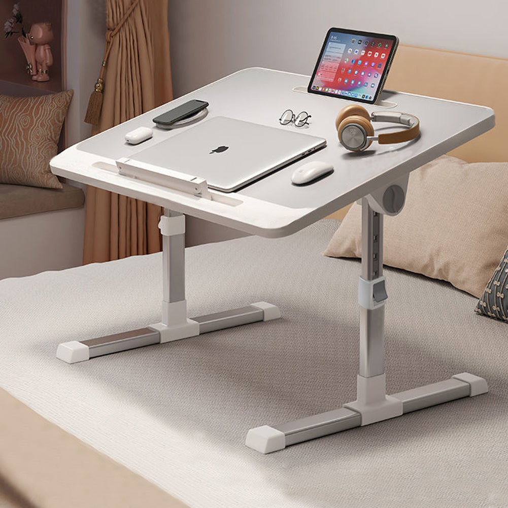 Extra-Wide Foldable Writing Desk - Dual-Angle Adjustable with Non-Slip Tray & Hidden Storage Layer, Perfect for Bed Working/Study Room, Light Grey, Laptop Desk, Standing Desk, MDF Wood, Folding Table Feet